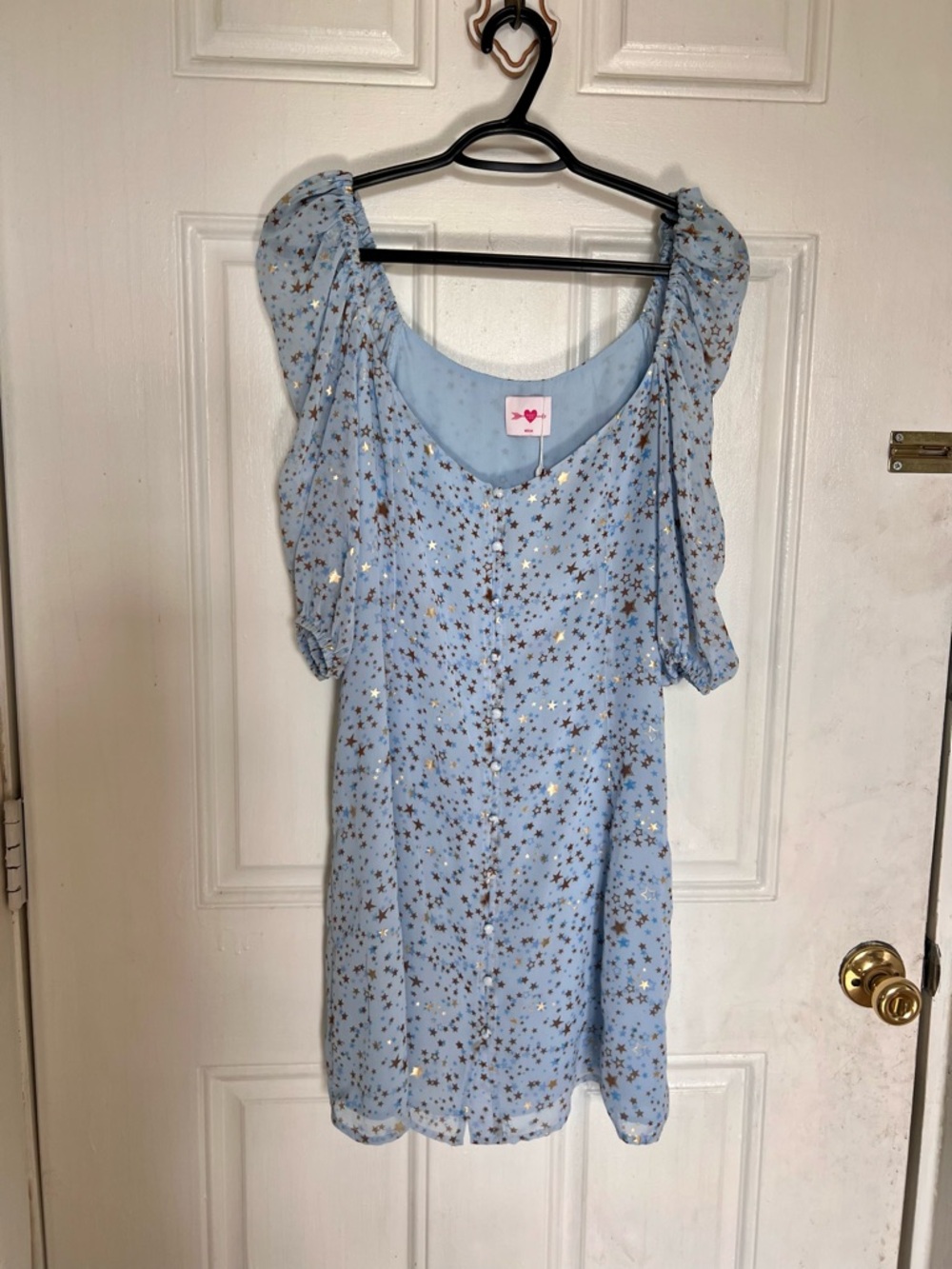 Buddy Love | Light Blue Star Print Puff Sleeve Dress